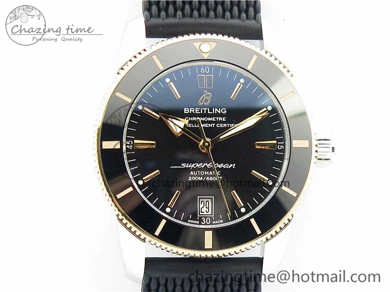SuperOcean Heritage ii 42mm SS RG GF 1:1 Best Edition Black Dial Black Bezel on Black Rubber Strap A2824 V2