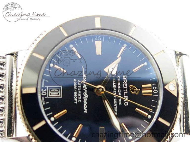 SuperOcean Heritage ii 42mm SS RG GF 1:1 Best Edition Black Dial Black Bezel on SS Mesh Bracelet A2824 V2