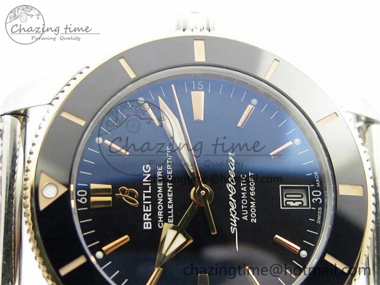 SuperOcean Heritage ii 42mm SS RG GF 1:1 Best Edition Black Dial Black Bezel on SS Mesh Bracelet A2824 V2