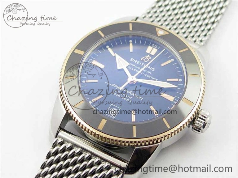 SuperOcean Heritage ii 42mm SS RG GF 1:1 Best Edition Black Dial Black Bezel on SS Mesh Bracelet A2824 V2