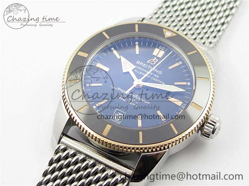 SuperOcean Heritage ii 42mm SS RG GF 1:1 Best Edition Black Dial Black Bezel on SS Mesh Bracelet A2824 V2