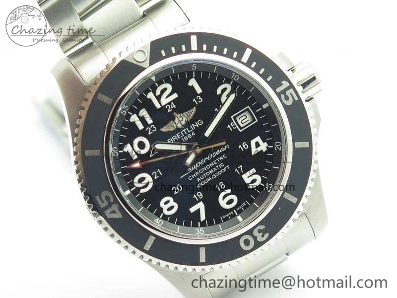 SuperOcean II A17392D7 44mm GF 1:1 Best Edition Black Dial On SS Bracelet A2824