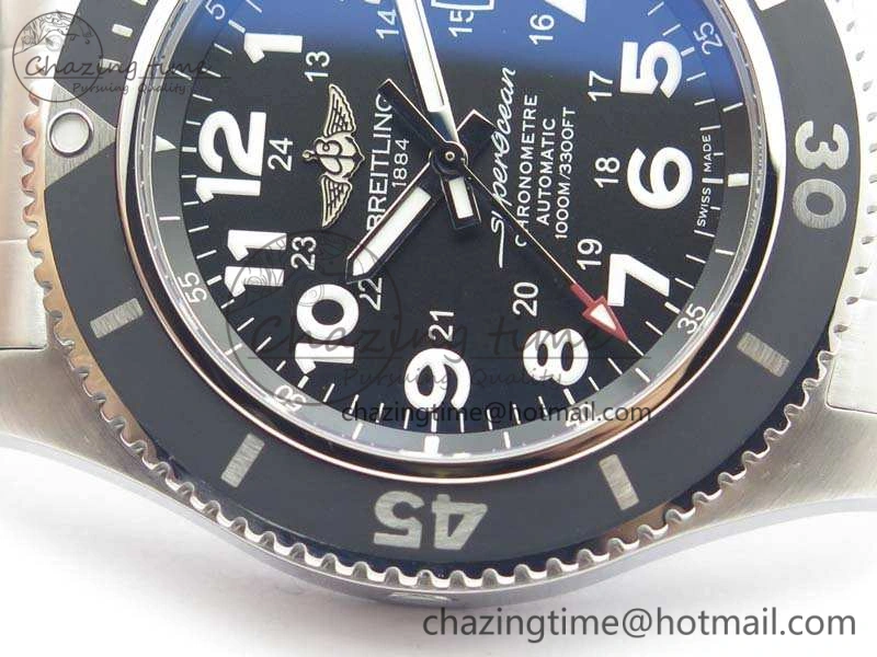 SuperOcean II A17392D7 44mm GF 1:1 Best Edition Black Dial On SS Bracelet A2824