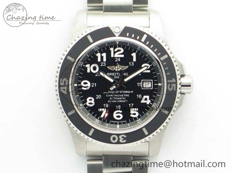 SuperOcean II A17392D7 44mm GF 1:1 Best Edition Black Dial On SS Bracelet A2824