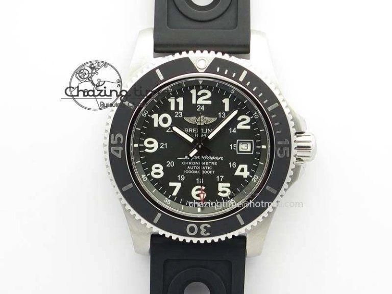 SuperOcean II A17392D7 44mm Noob 1:1 Best Edition Black Dial On Black Rubber Strap A2824