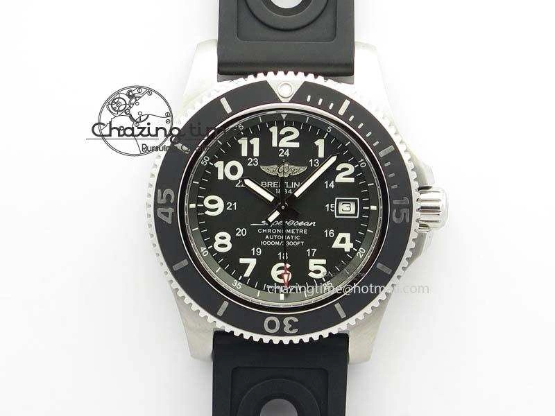 SuperOcean II A17392D7 44mm Noob 1:1 Best Edition Black Dial On Black Rubber Strap A2824