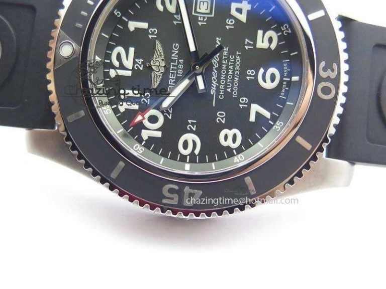 SuperOcean II A17392D7 44mm Noob 1:1 Best Edition Black Dial On Black Rubber Strap A2824