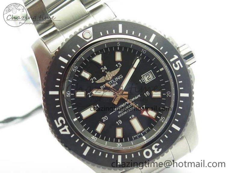 SuperOcean II Y1739316 44mm GF 1:1 Best Edition Black Dial On SS Bracelet A2824