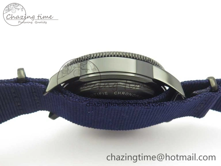 SuperOcean OuterNown 44mm Black Ceramic Bezel Blue Dial on Blue Nylon Strap A7750