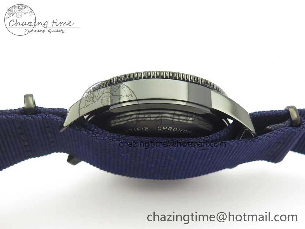 SuperOcean OuterNown 44mm Black Ceramic Bezel Blue Dial on Blue Nylon Strap A7750