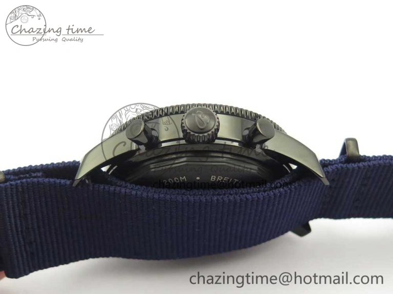 SuperOcean OuterNown 44mm Black Ceramic Bezel Blue Dial on Blue Nylon Strap A7750