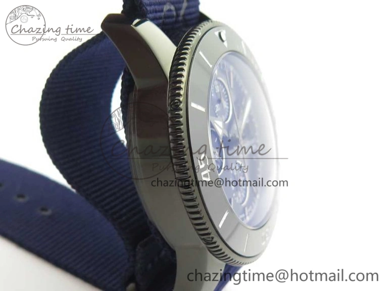 SuperOcean OuterNown 44mm Black Ceramic Bezel Blue Dial on Blue Nylon Strap A7750