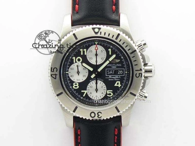 SuperOcean SteelFish SS Black Dial On Black Leather Strap A7750