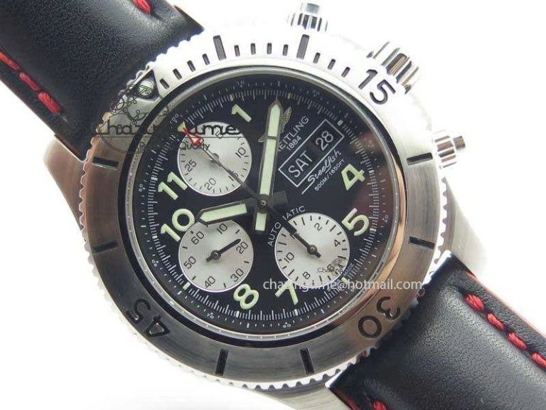 SuperOcean SteelFish SS Black Dial On Black Leather Strap A7750