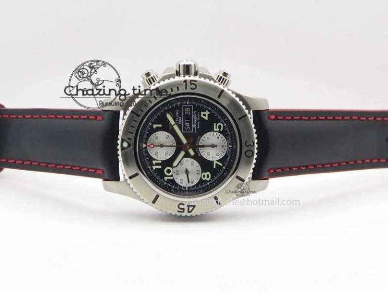 SuperOcean SteelFish SS Black Dial On Black Leather Strap A7750
