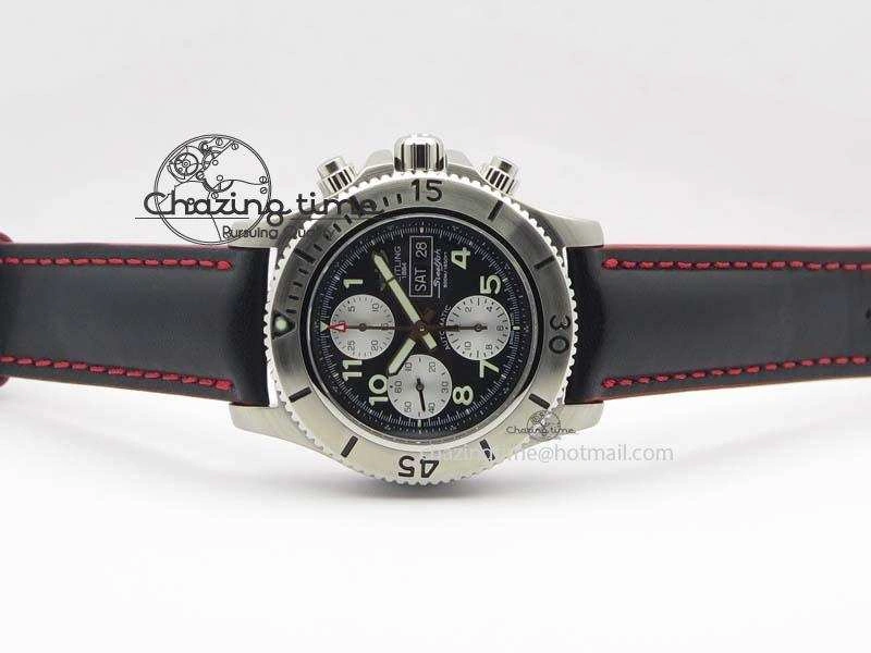 SuperOcean SteelFish SS Black Dial On Black Leather Strap A7750