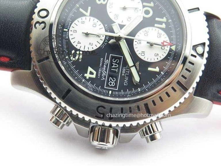SuperOcean SteelFish SS Black Dial On Black Leather Strap A7750