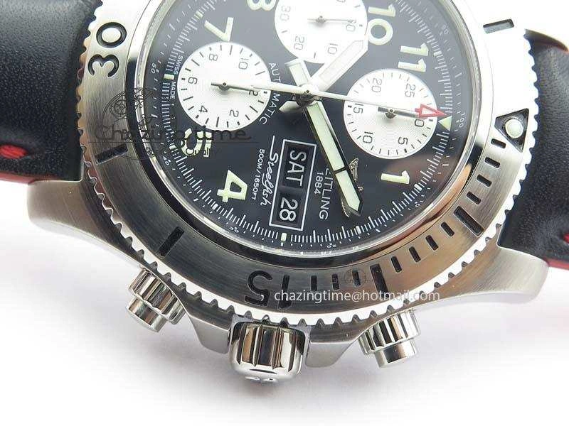 SuperOcean SteelFish SS Black Dial On Black Leather Strap A7750