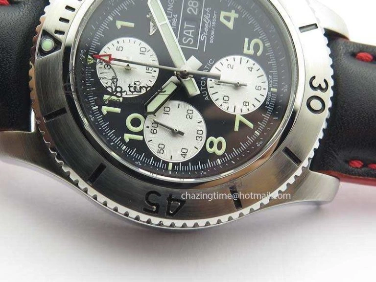 SuperOcean SteelFish SS Black Dial On Black Leather Strap A7750