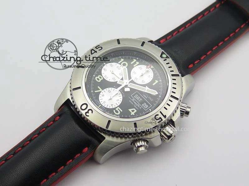 SuperOcean SteelFish SS Black Dial On Black Leather Strap A7750