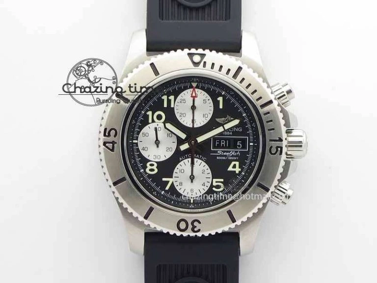 SuperOcean SteelFish SS Black Dial On Black Rubber Strap A7750