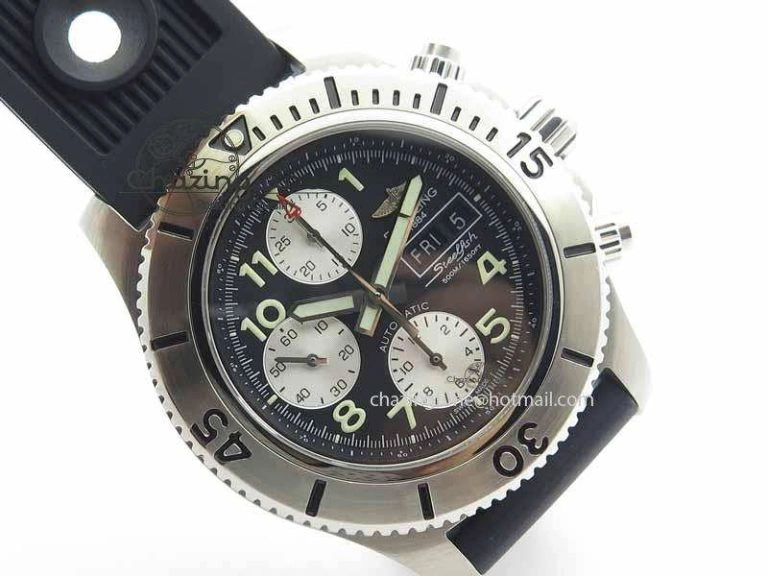 SuperOcean SteelFish SS Black Dial On Black Rubber Strap A7750
