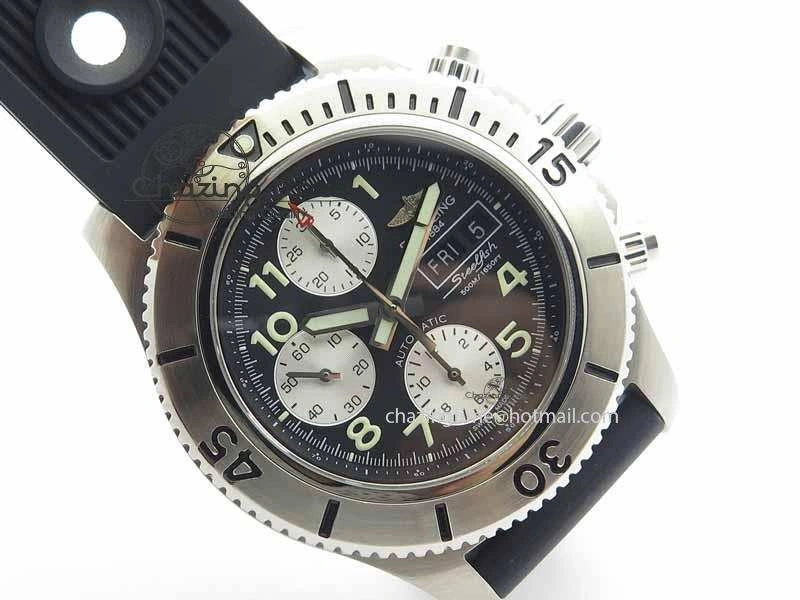 SuperOcean SteelFish SS Black Dial On Black Rubber Strap A7750