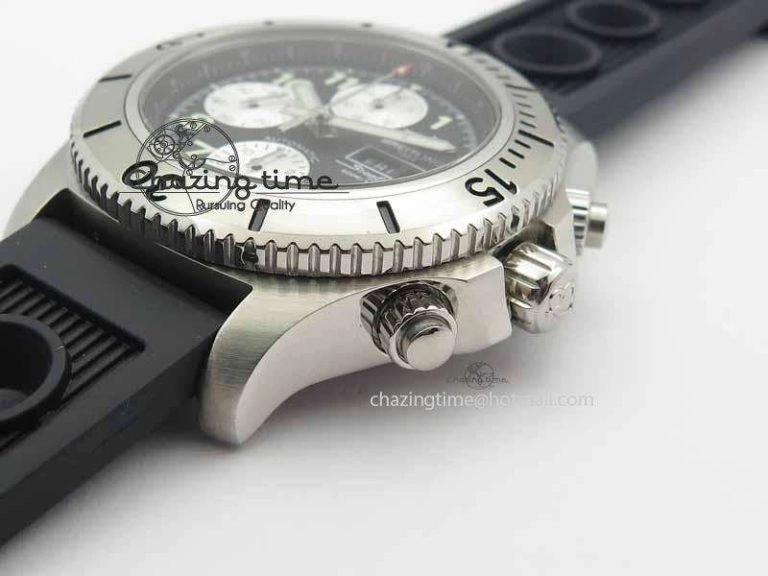 SuperOcean SteelFish SS Black Dial On Black Rubber Strap A7750