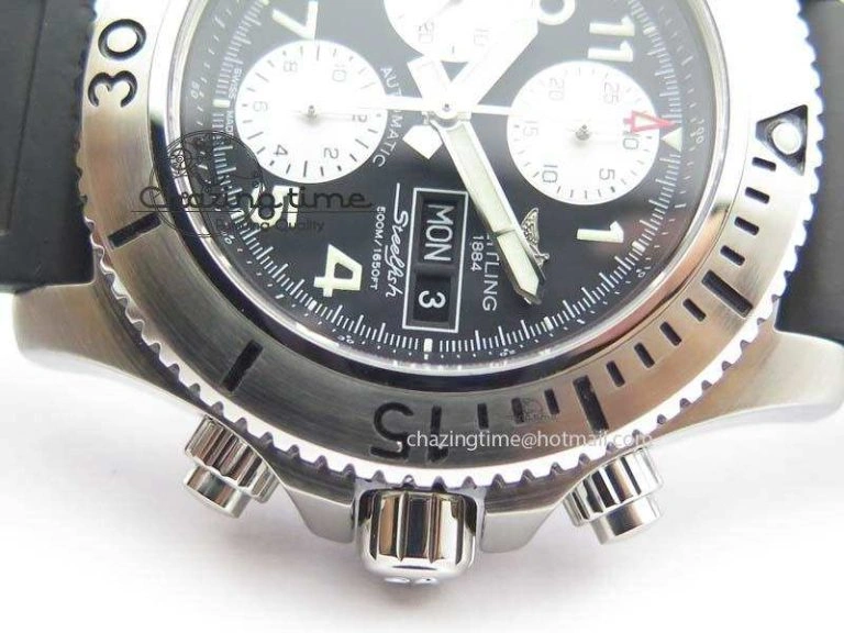 SuperOcean SteelFish SS Black Dial On Rubber Strap A7750