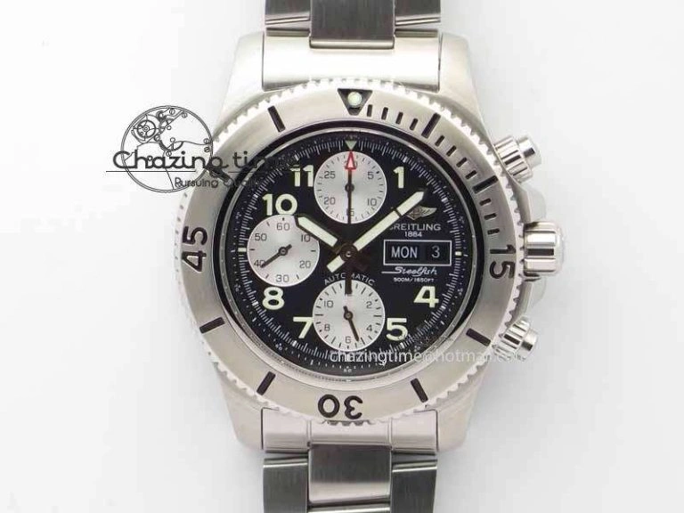 SuperOcean SteelFish SS Black Dial On SS Bracelet A7750