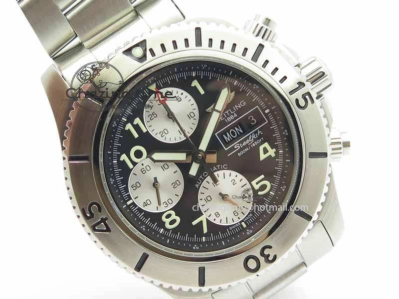 SuperOcean SteelFish SS Black Dial On SS Bracelet A7750