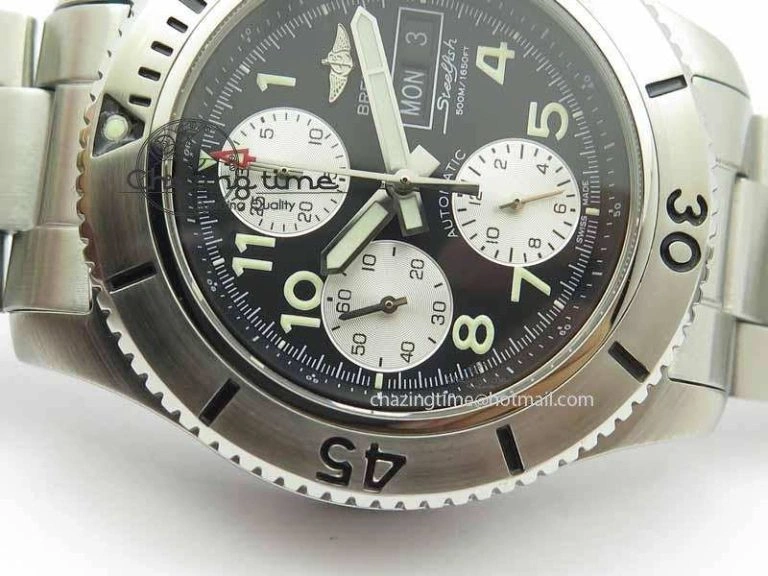 SuperOcean SteelFish SS Black Dial On SS Bracelet A7750