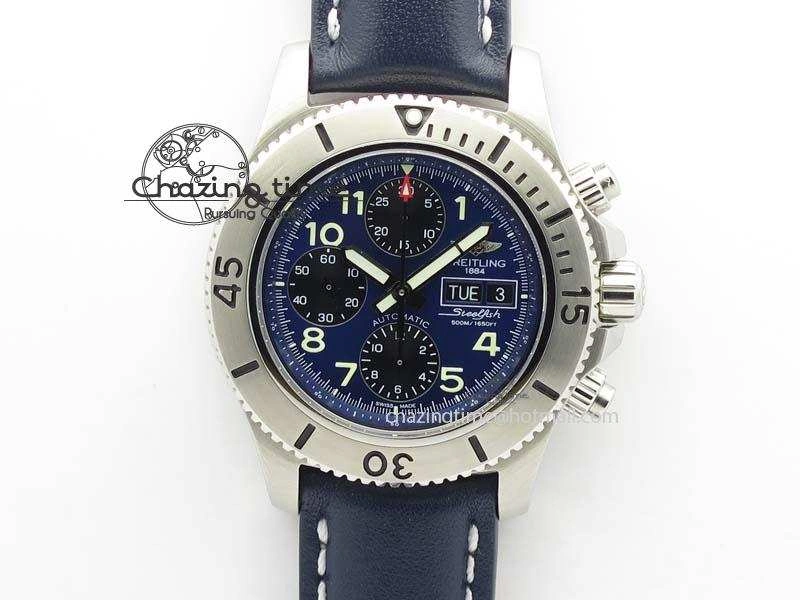 SuperOcean SteelFish SS Blue Dial On Blue Leather Strap A7750