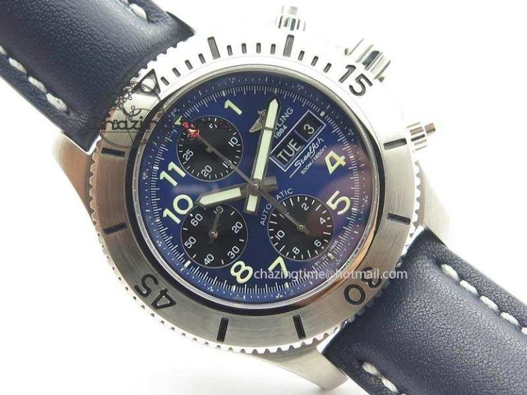 SuperOcean SteelFish SS Blue Dial On Blue Leather Strap A7750