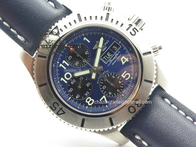SuperOcean SteelFish SS Blue Dial On Blue Leather Strap A7750