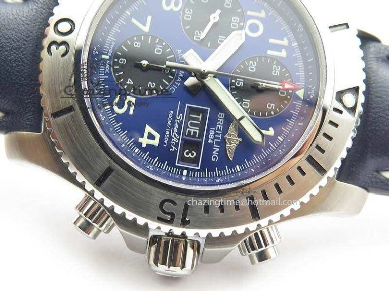 SuperOcean SteelFish SS Blue Dial On Blue Leather Strap A7750