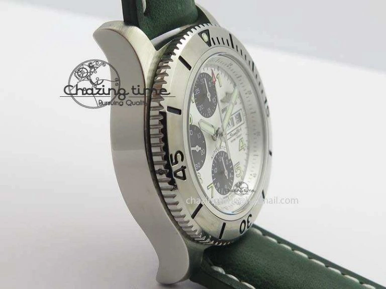 SuperOcean SteelFish SS White Dial On Green Leather Strap A7750