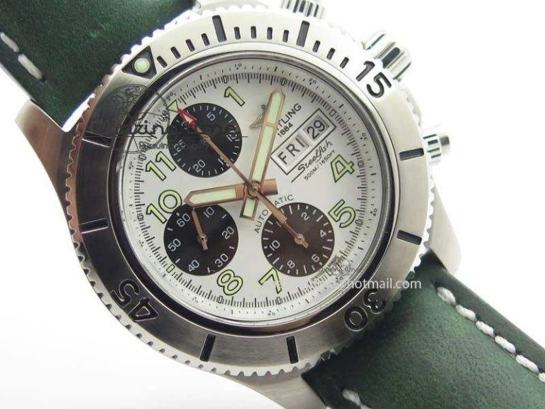 SuperOcean SteelFish SS White Dial On Green Leather Strap A7750