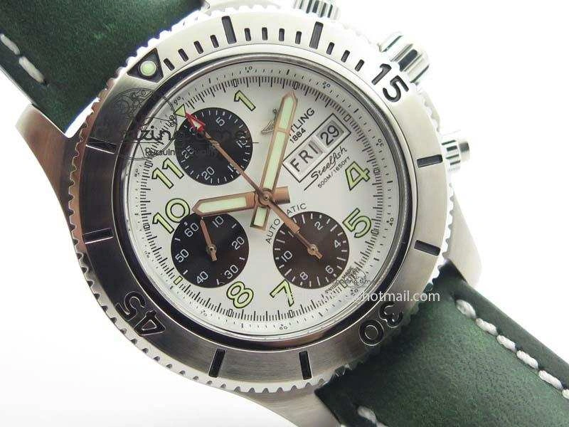 SuperOcean SteelFish SS White Dial On Green Leather Strap A7750