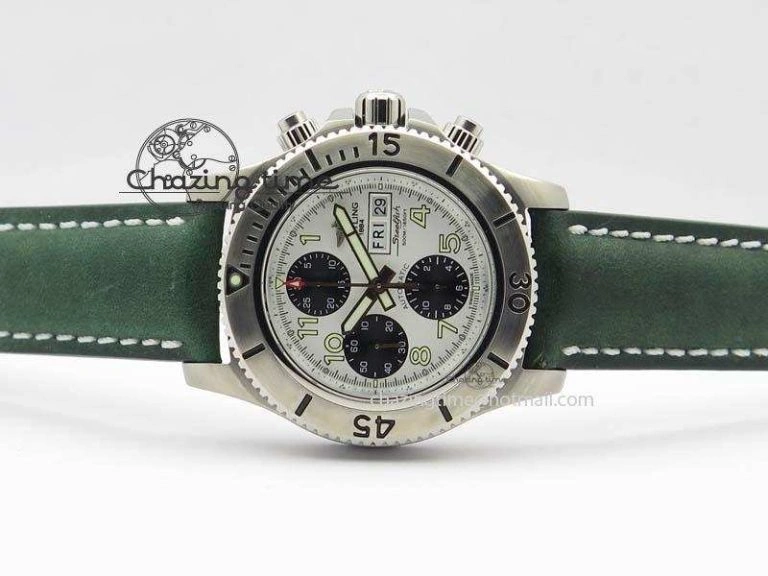 SuperOcean SteelFish SS White Dial On Green Leather Strap A7750