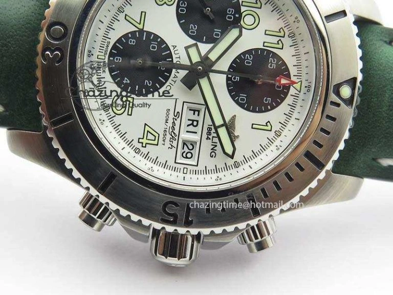 SuperOcean SteelFish SS White Dial On Green Leather Strap A7750