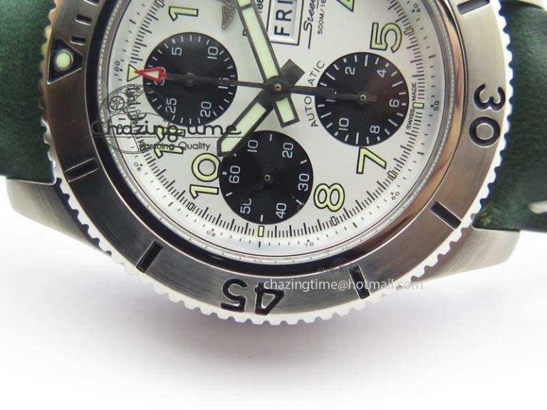 SuperOcean SteelFish SS White Dial On Green Leather Strap A7750