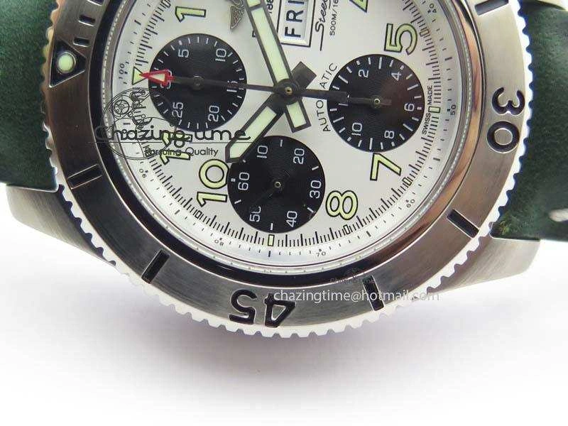 SuperOcean SteelFish SS White Dial On Green Leather Strap A7750