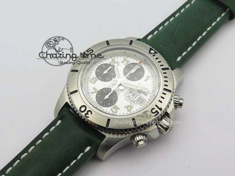 SuperOcean SteelFish SS White Dial On Green Leather Strap A7750