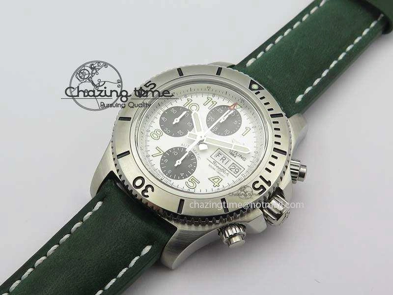 SuperOcean SteelFish SS White Dial On Green Leather Strap A7750