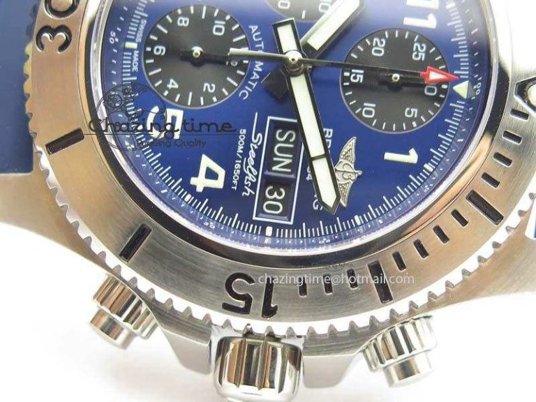 SuperOcean Steelfish Chrono 44mm Blue Dial On Blue Rubber Strap A7750