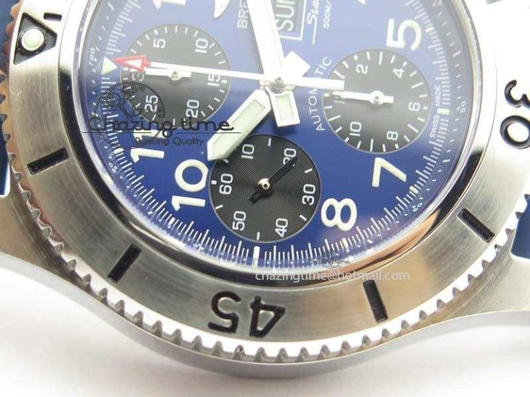 SuperOcean Steelfish Chrono 44mm Blue Dial On Blue Rubber Strap A7750