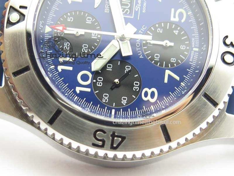 SuperOcean Steelfish Chrono 44mm Blue Dial On Blue Rubber Strap A7750
