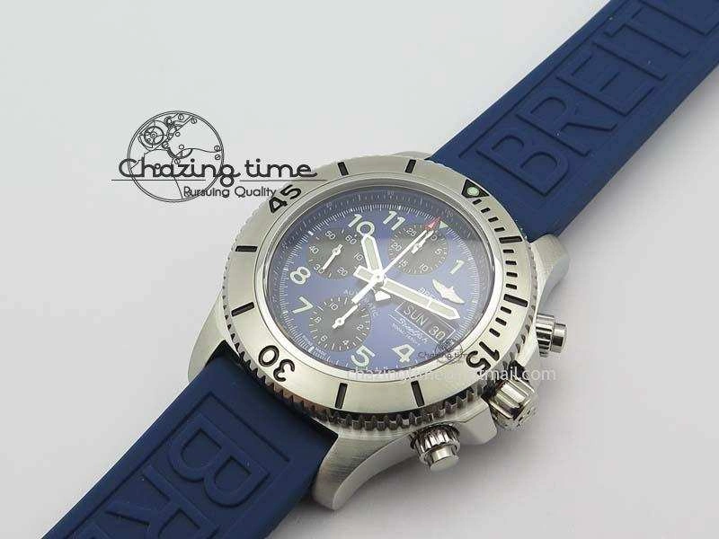 SuperOcean Steelfish Chrono 44mm Blue Dial On Blue Rubber Strap A7750