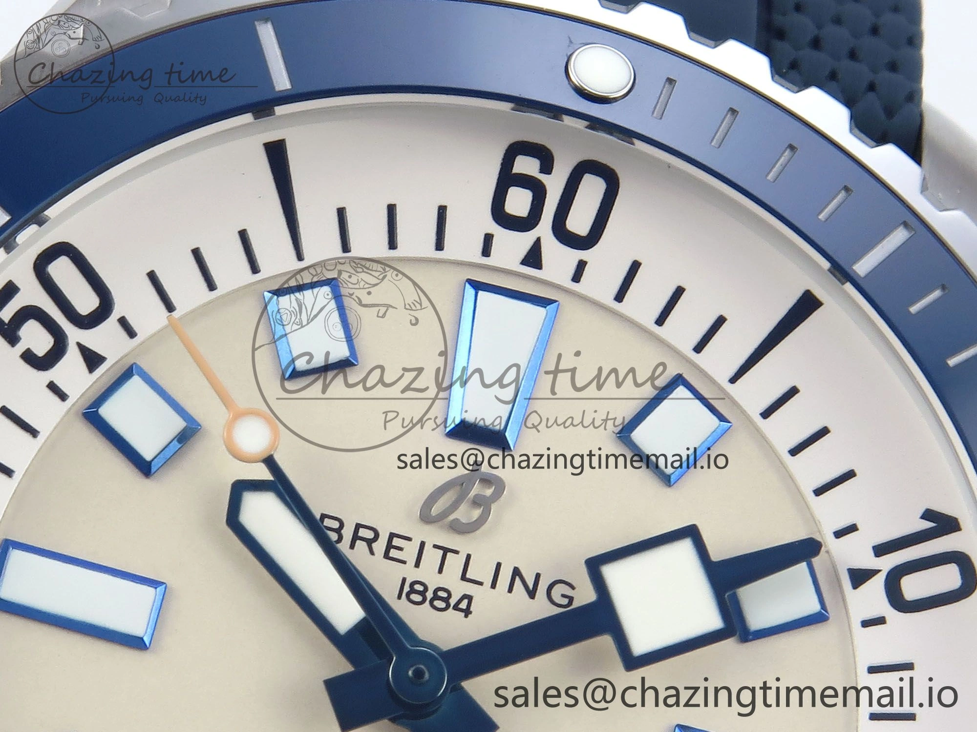 Superocean 44mm SS TF 1:1 Best Edition Beige Dial Blue Bezel on Blue Rubber Strap A2824